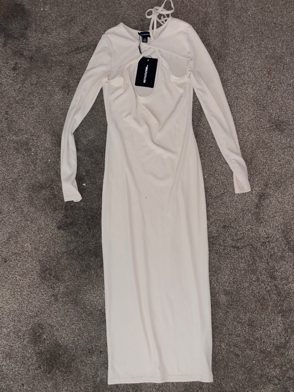 PrettyLittleThing Cream Long Sleeve Cutout Maxi Dress